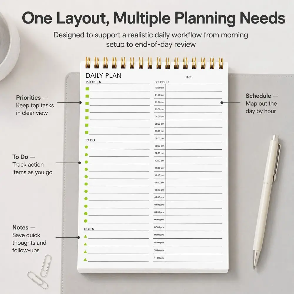 New A5 Daily Schedule Planner English Layout Double Sided Daily Plan Notepad Thick Paper Undated To Do List Notebook Students