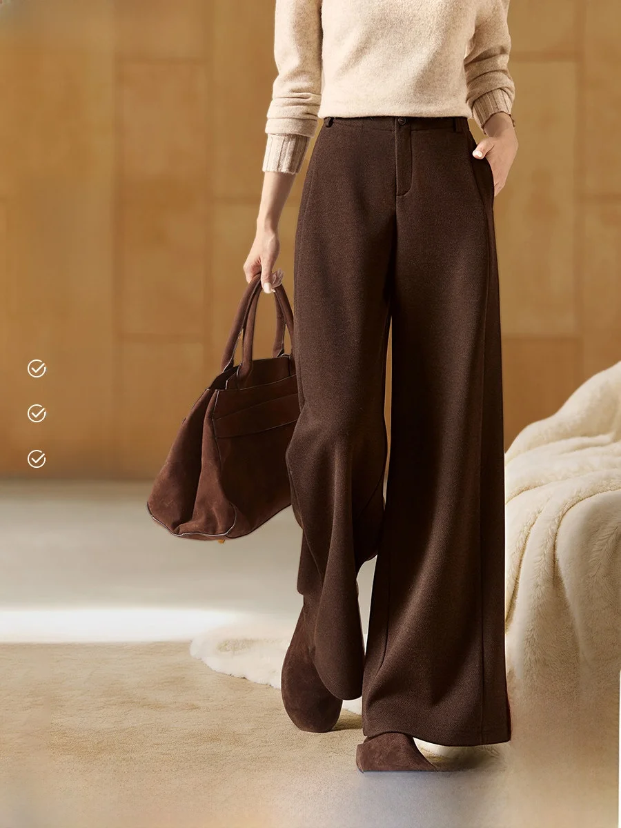 

Теплые широкие вязаные брюки из ацетатной шерсти для женщин, удобные зимние брюки с пуговицами на талии