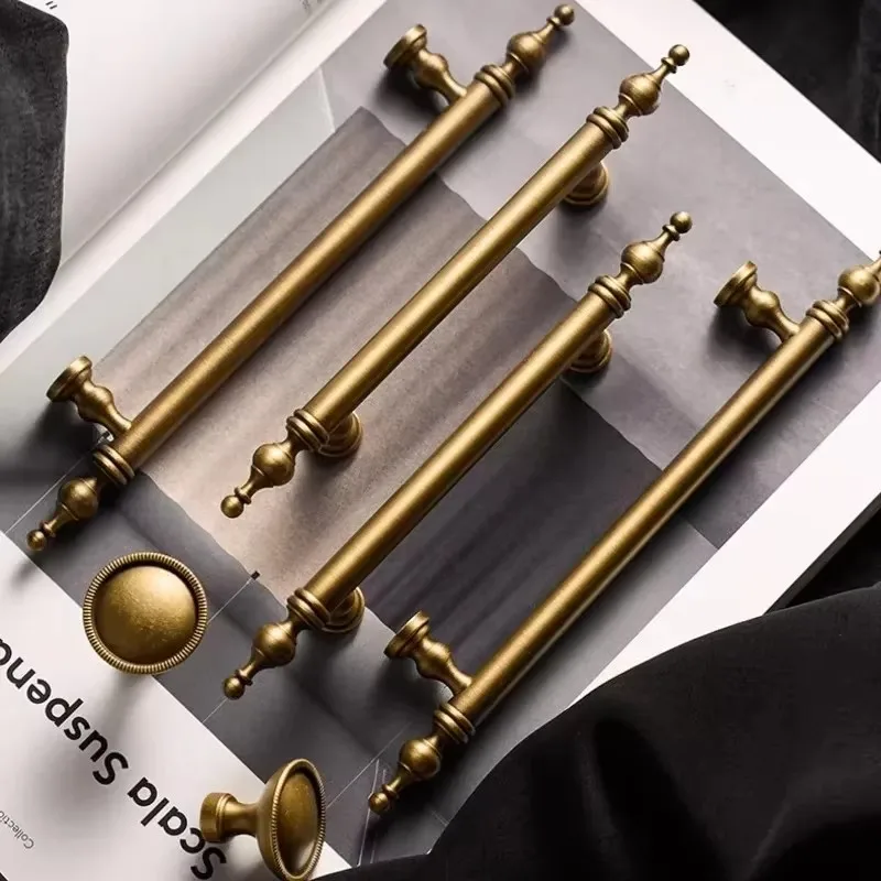 Solid Brushed Antique Bronze Pull Brass Kitchen Cabinet Knobs T Bar Funiture Wardrobe Appliance Handle Long Pulls Drawer Handles