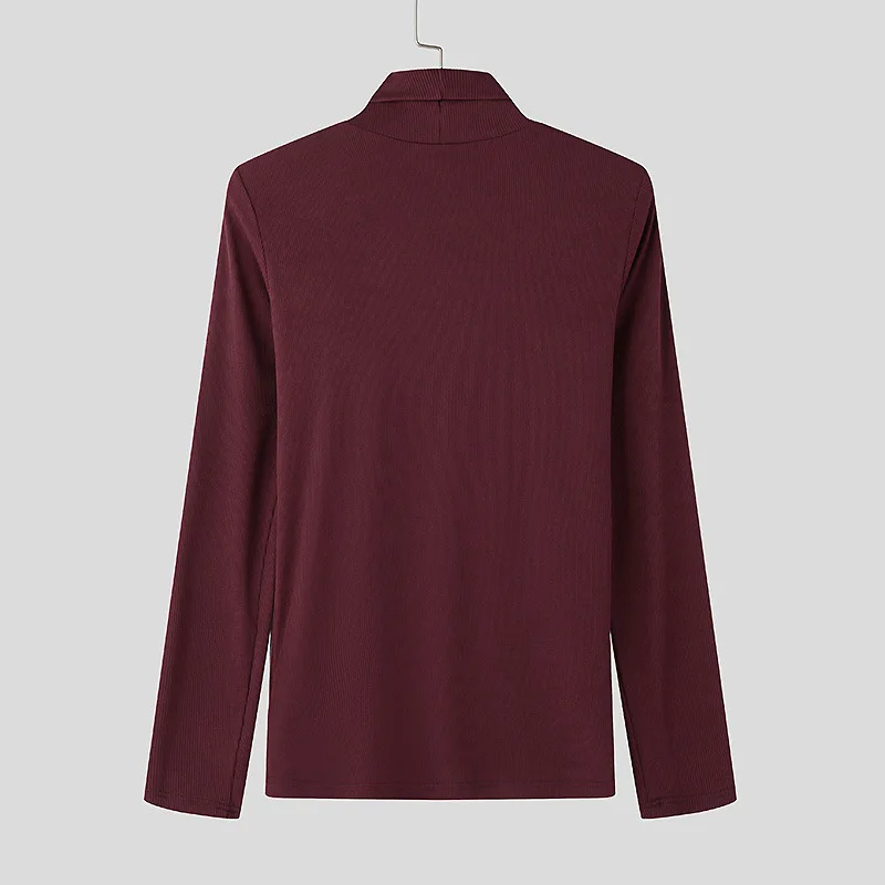 Frühling 2025, Neue Mode Für Männer Taste Rollkragen T-shirt Einfarbig Langarm Freizeit Streetwear Beliebte Slim-fit grundlegende Hemd – Detail 9