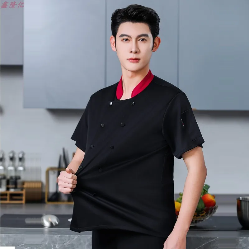 Summer Thin Double-Breasted Breathable Mesh Chef Jacket Hotel Restaurant Kitchen Workwear Baking Steakhouse Short Sleeve
