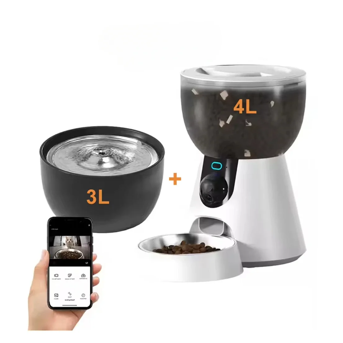 

4L Smart Automatic Pet Feeder Water Fountain Set WIFI Remote Control Food Dispenser Timing Pet Products