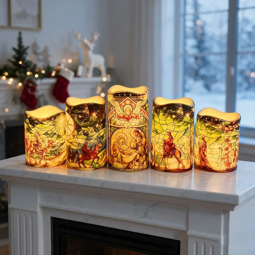 5pcs Flameless Flameless Candles LED Timed Nativity Scene Candles Battery Powered Realistic Realistic Simulated Candles