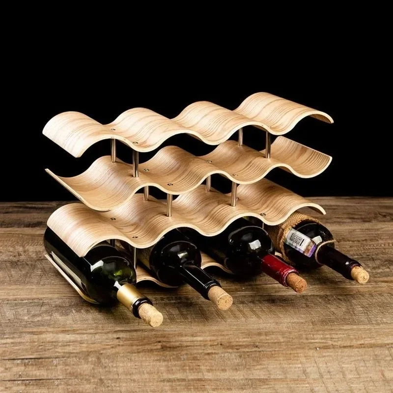 Wavy Wine Bottle Holders Wooden Wine Rack Elegant Modern Beer Bottles Storage Holder Luxury Interior Beer Racks Bar Accessories