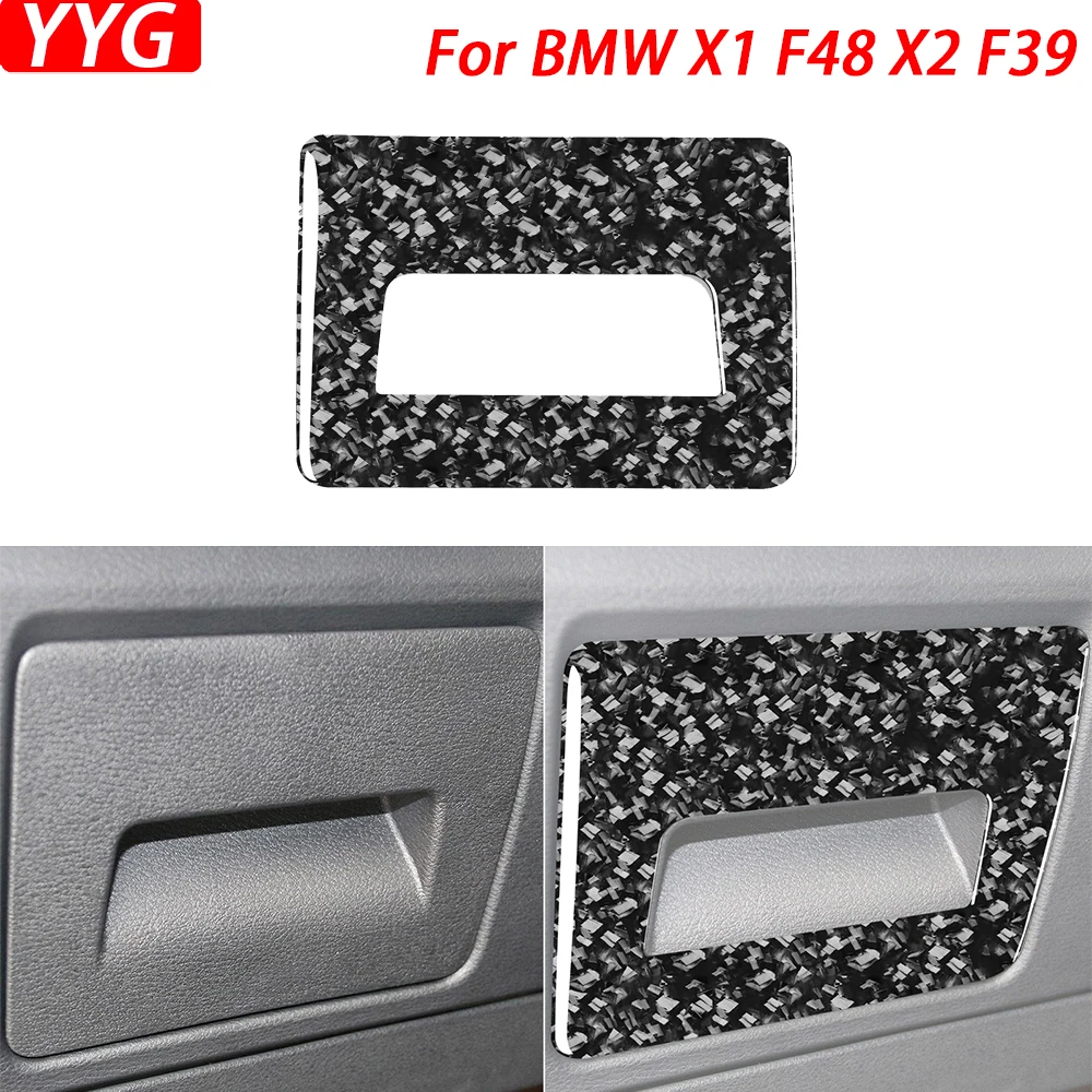 For BMW X1 F48 2016-2021 X2 F39 2018-2021 Accessories Forged Carbon Fiber Driver Storage Box Switch Cover Car Interior Sticker