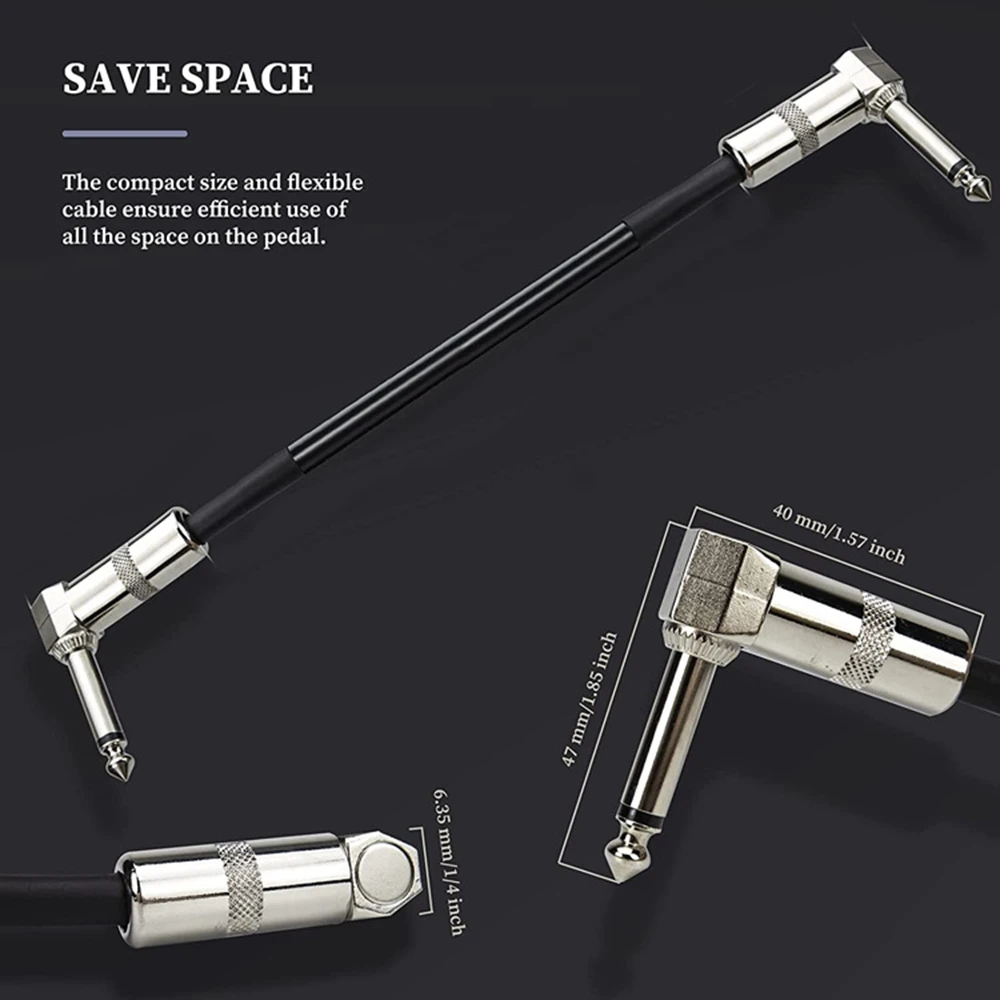 24 AWG 1Pc 60cm Guitar Effect Pedal Cable Audio Flat Patch Cable 1/4" Right-angle Connector 6.35mm Anti noise Wire Jack Plug view 4