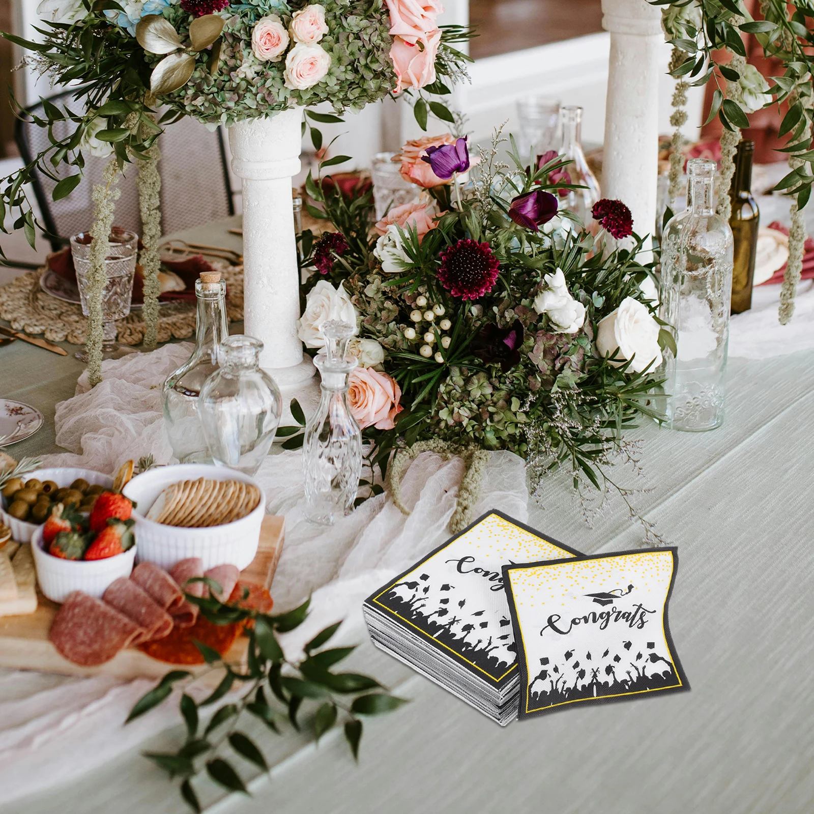 

100pcs Graduation Party Napkins Square Paper Dinner Napkins For Celebrations Soft Absorbent Congrats Grad Decorations Tableware