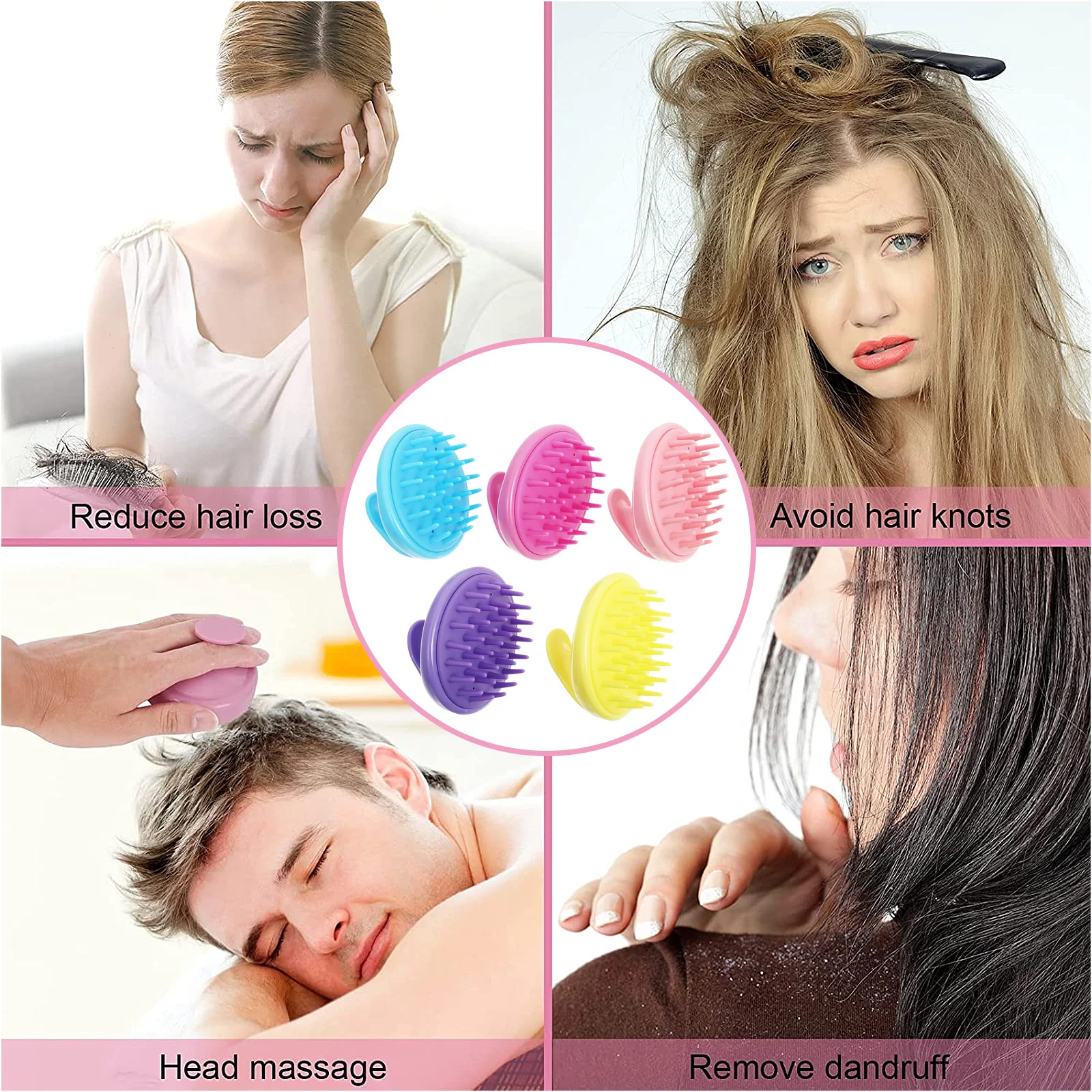 5 قطع من مشط تدليك فروة الرأس من السيليكون، أداة استحمام محمولة خفيفة الوزن لتنظيف فروة الرأس والعضلات العميقة #2