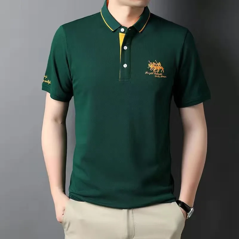 High-end Brand Cotton Fashion Embroidered Polo Shirt Men\'s Summer Casual Business Short-Sleeved T-shirt Lapel Trend Men\'s Top