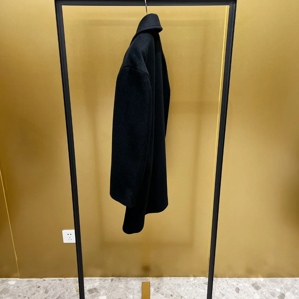 Autumn and Winter New Silhouette Double-breasted Woolen Blazer Tailored Black Cashmere Coat