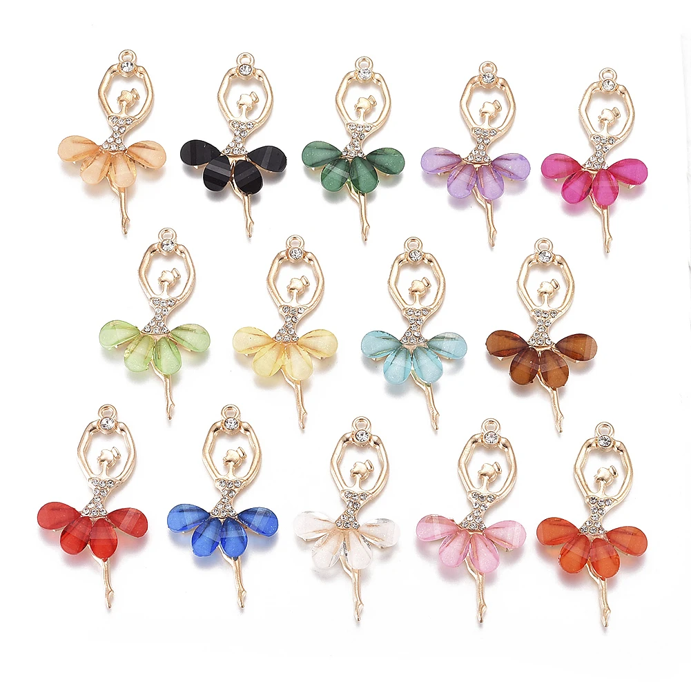 20pcs Ballet Dancer Ballerina Alloy Big Pendants Crystal Rhinestone Charms for Girl Jewelry Making DIY Necklace Keychain Craft