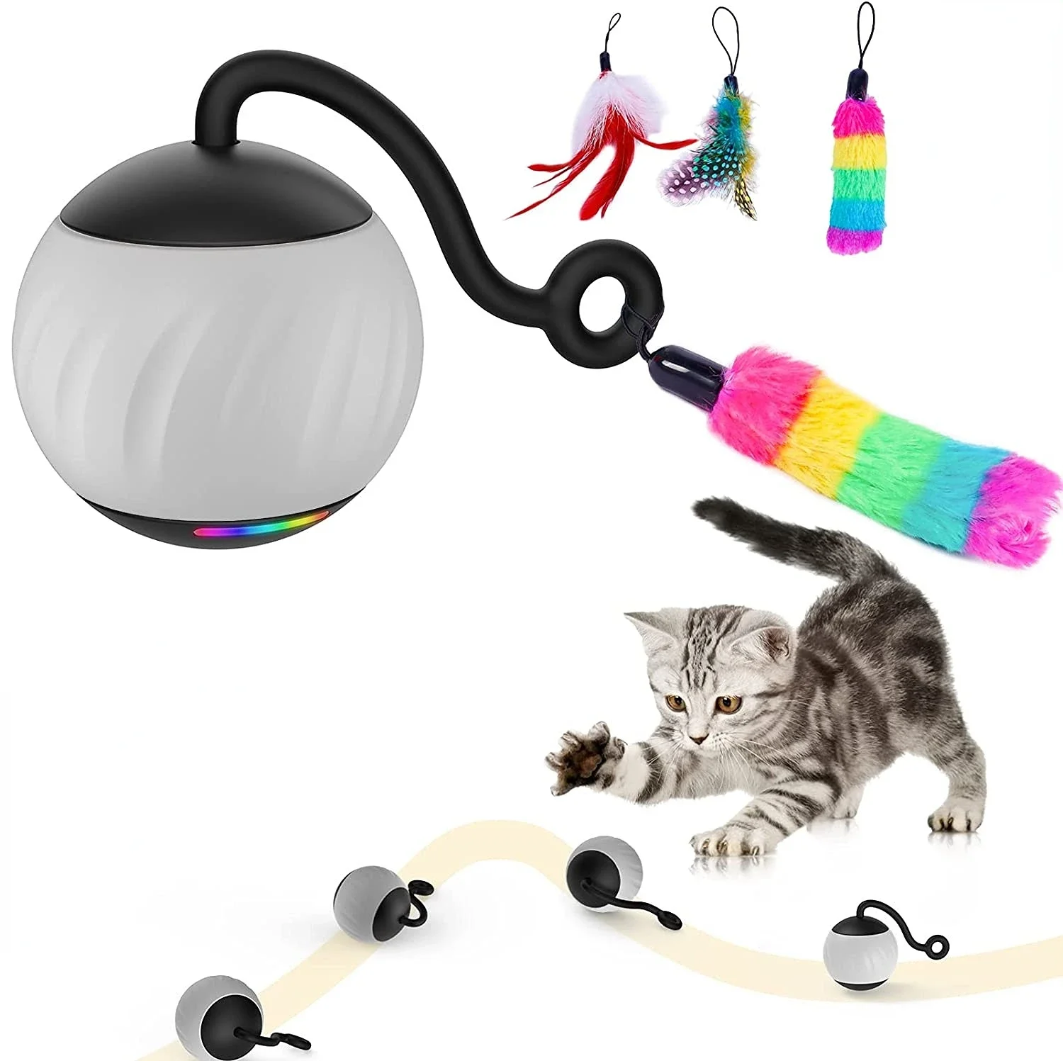 Cat Toy,Interactive Cat Toys for Indoor Cats,Automatic Moving Cat Ball Toys LED,Two Speeds Smart Cat Toys Without Noise Sounding