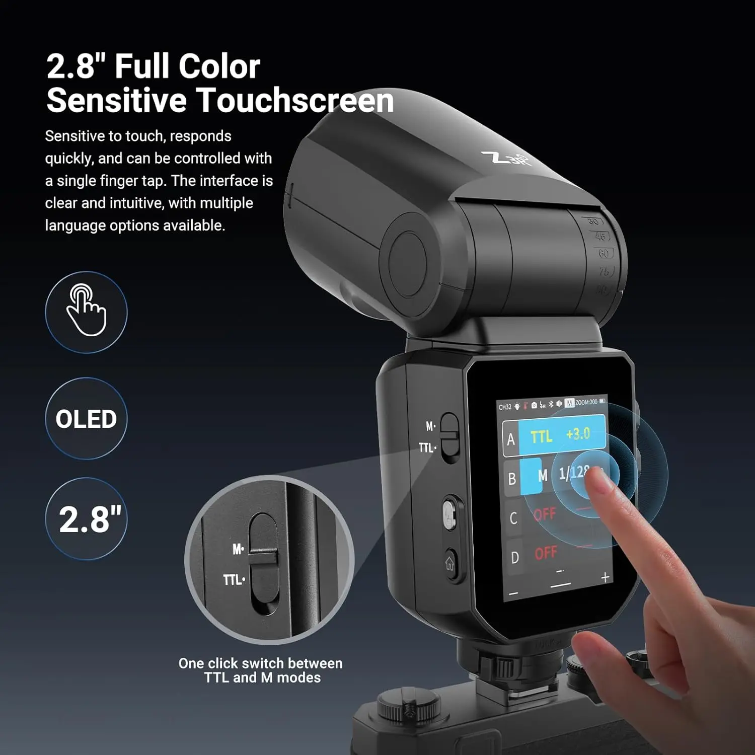 NEEWER Z3R 100Ws 2.4G TTL-Blitzgerät mit rundem Kopf für Sony/Canon/Nikon Kameras mit Touchscreen, 1/8000s HSS – Detail 3
