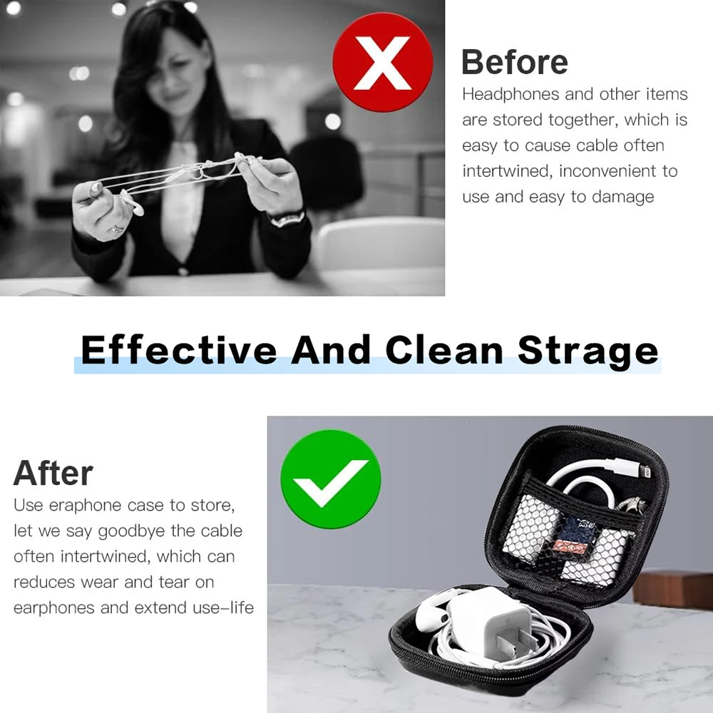 Suitable for wireless earphones, portable zipper earphone case, earphone bag, USB data cable storage bag leather earphone bag image 4