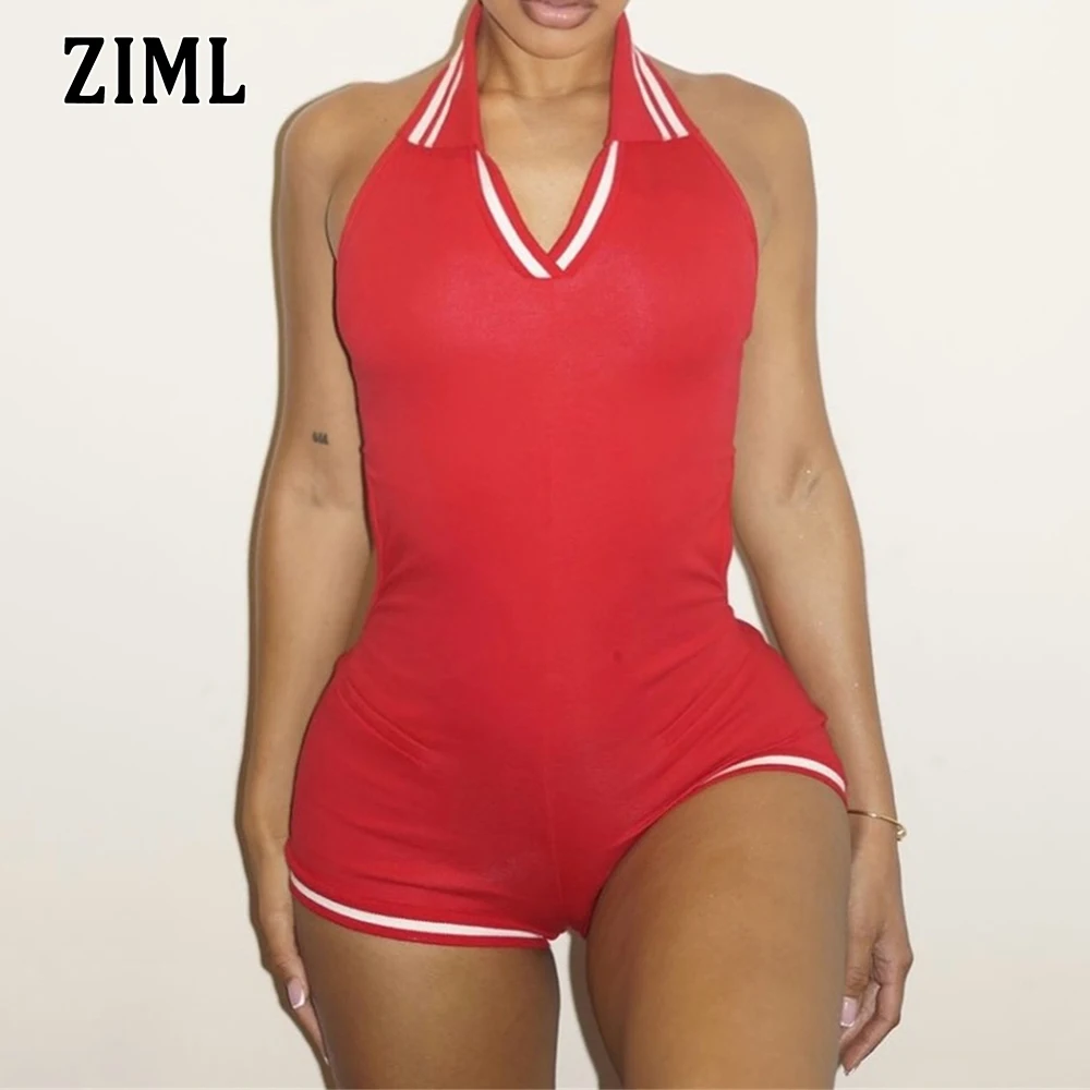 

ZIML Hit Color Slimming Chic Short Jumpsuits for Women Lapel Sleeveless High Waist Temperament Jumpsuits Female Fashion Style