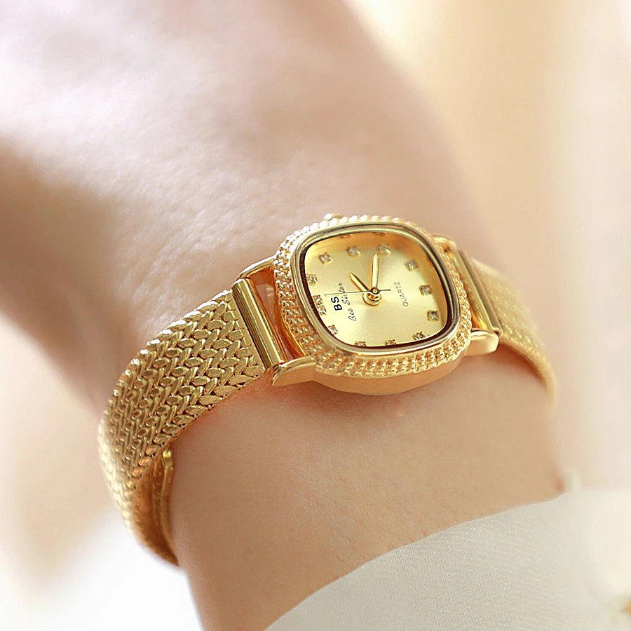 2024 New Women\'s Watches Golden Vintage Watch Stainless Steel Wheat Strap Minimalist Luxury Quartz Wristwatch For Women