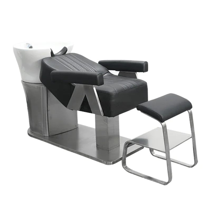 

Barber Shop Shampoo Chair for Hair Salon Massage Half Lying Flushing Bed FRP Ceramic Basin