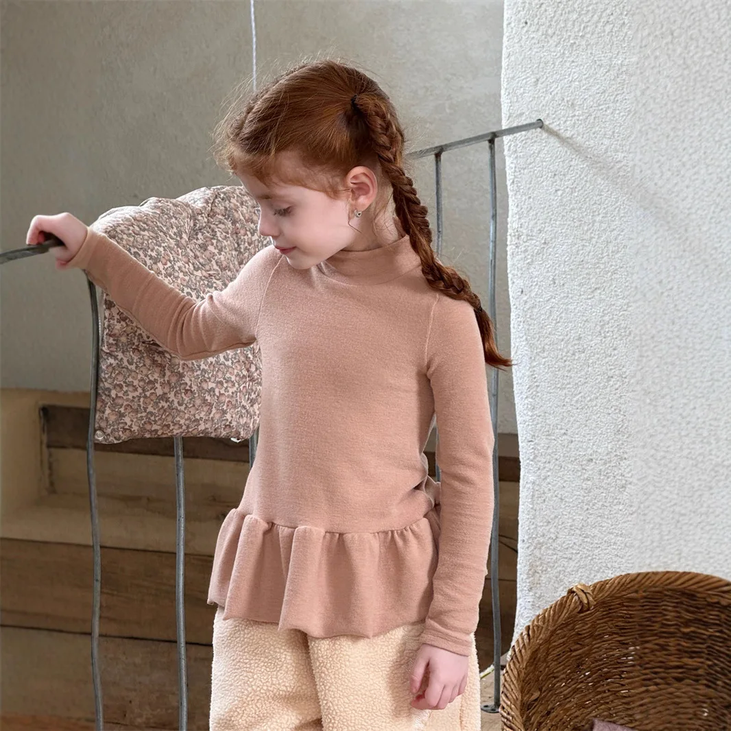 

UNITIM Kids Baby Girls Sweater Solid Color Half Turtleneck Soft Children 3-8Y Girls Tops Casual Versatile Teenager Girl Shirt