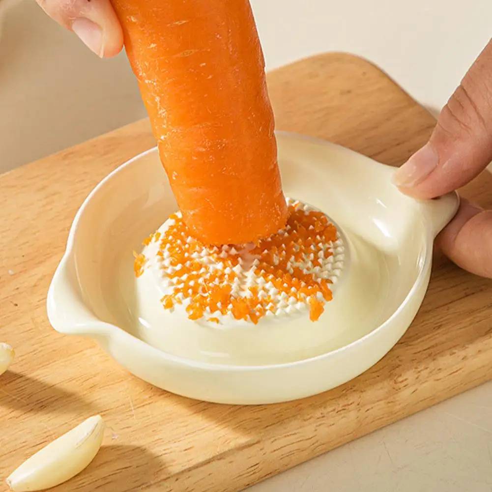 White Simple Style Ceramic Ginger Grater Tool Hand Grinder Garlic Masher Portable Porcelain Carrot Ginger Grinding Kitchen Tool