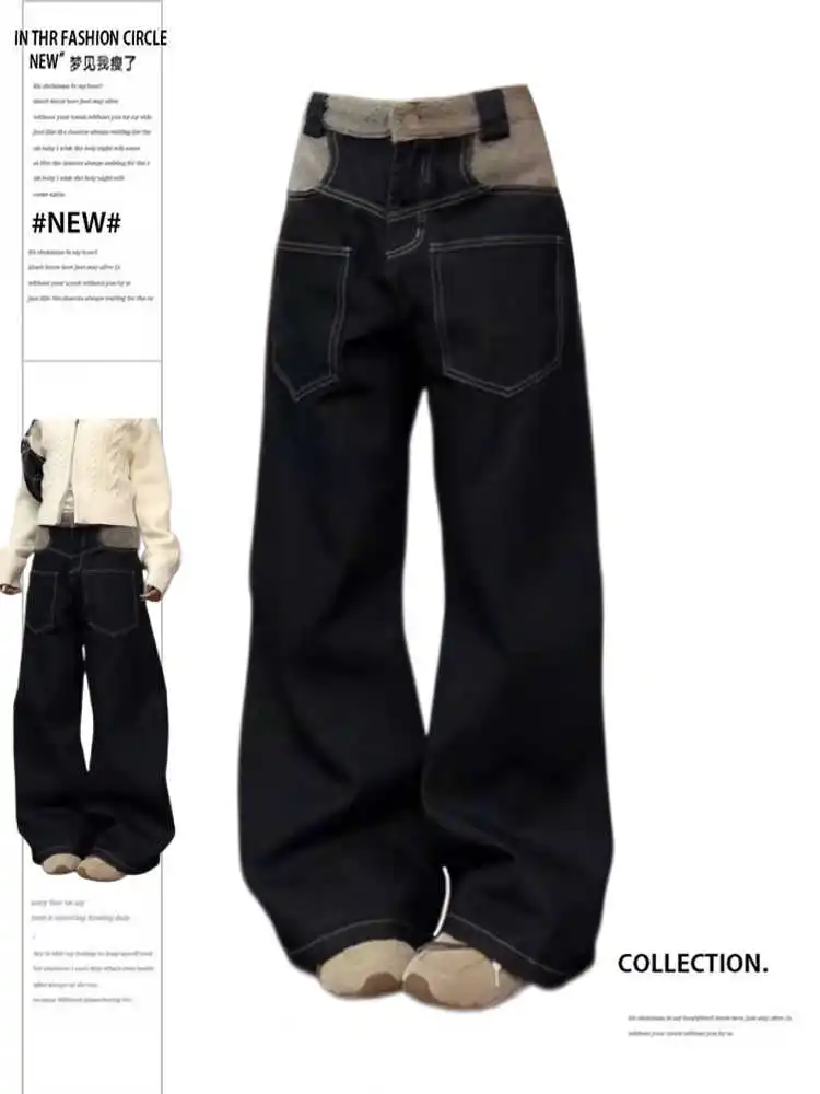 

Женские мешковатые джинсы в американском стиле ретро High Street Y2k, японский широкий крой 2000-х годов, джинсовые брюки в стиле киберпанк, ковбойские длинные брюки Harajuku