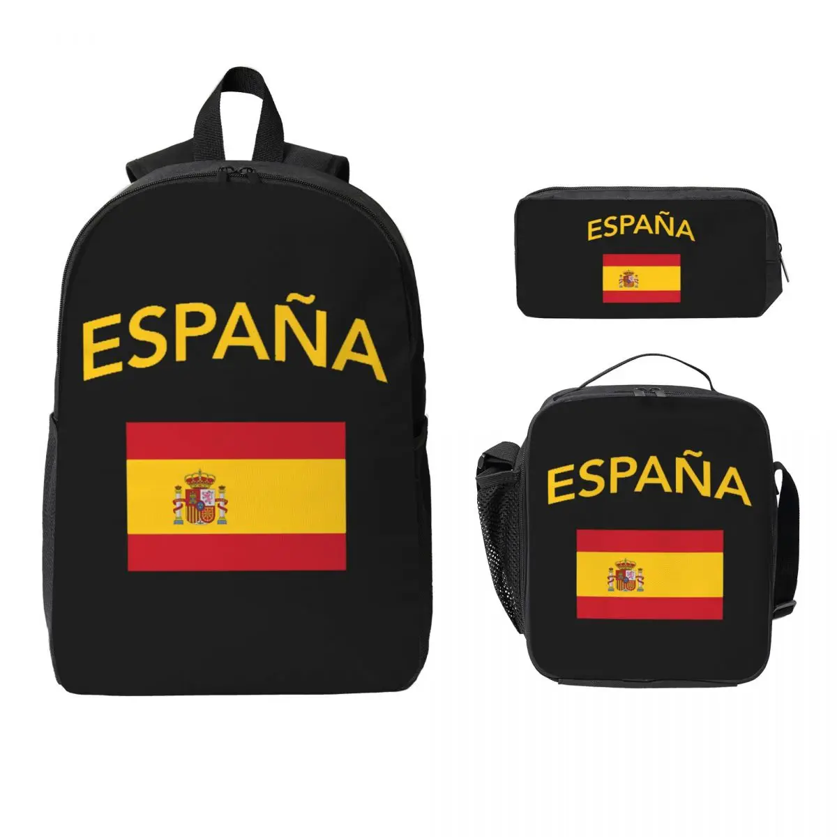 

Spain Spanish Flag Backpack Boys Girls BookBag School Bag Computer Shoulder Bags 3ps Insulated Lunch Bag Pencil Case