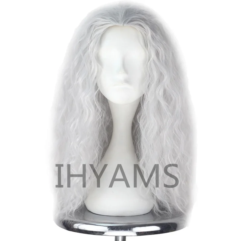 Halloween Herren Widerrist Silber Cosplay Perücke Monster Jäger geralt grau Silber lockiges langes Haar alte Dame Perücke Hexe + Perücke Kappe frei