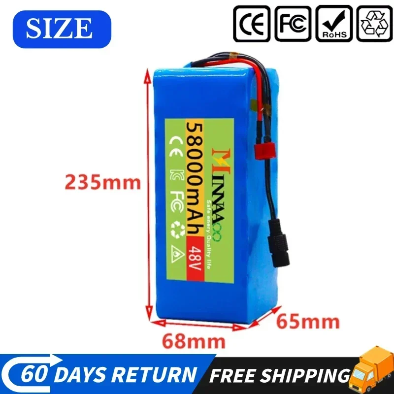 

48V 99Ah 1000w 13S3P XT60 18650 100Ah Lithium Ion Battery for Electric Bike Scooter with BMS and Charger