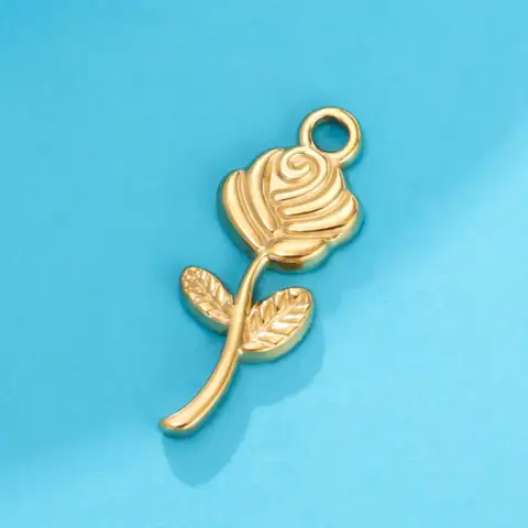 टीमर 5 पीस/लॉट गुलाब आकर्षण स्टेनलेस स्टील सोने के रंग फूल संयंत्र लटकन हार बालियां DIY आभूषण बनाने के लिए थोक 10 best sales गुलाब के आकर्षण - №7