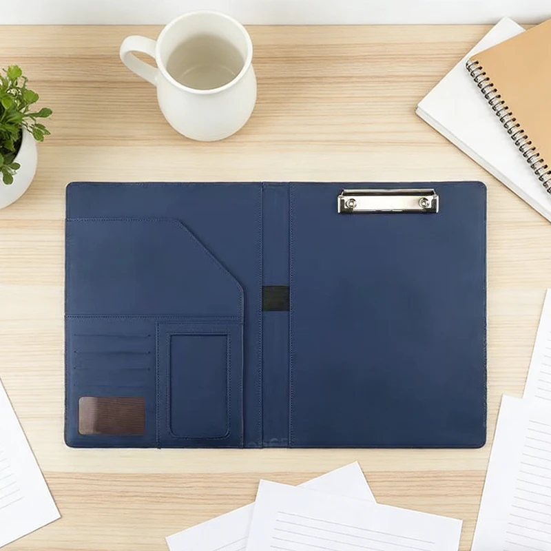 1Pc Texture PU Leather Multi-Functional Folder A4 Clip Pen Holder Card Slots - Business Office Meeting Organizer for Bank/Sales