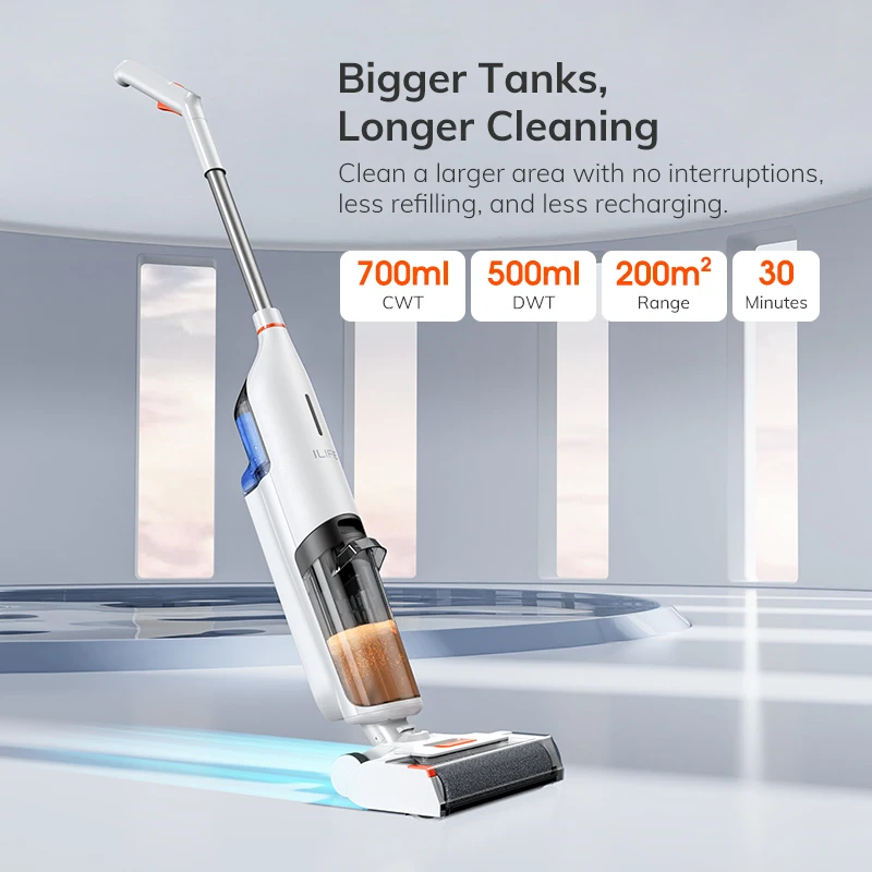 ILIFE W90 Cordless Wireless Wet Dry Smart Mop Washing , 5500Pa Suction, 1 Min Self Cleaning, Large Dual Water Tank