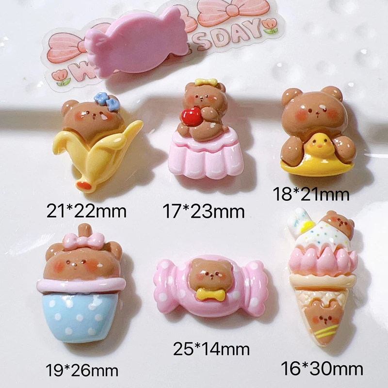 10 Pcs New Mini Cute Cartoon Bear Cake Ice Cream Series Resin Scrapbook Diy Jewellery Hairpin Decorate Accessories Craft