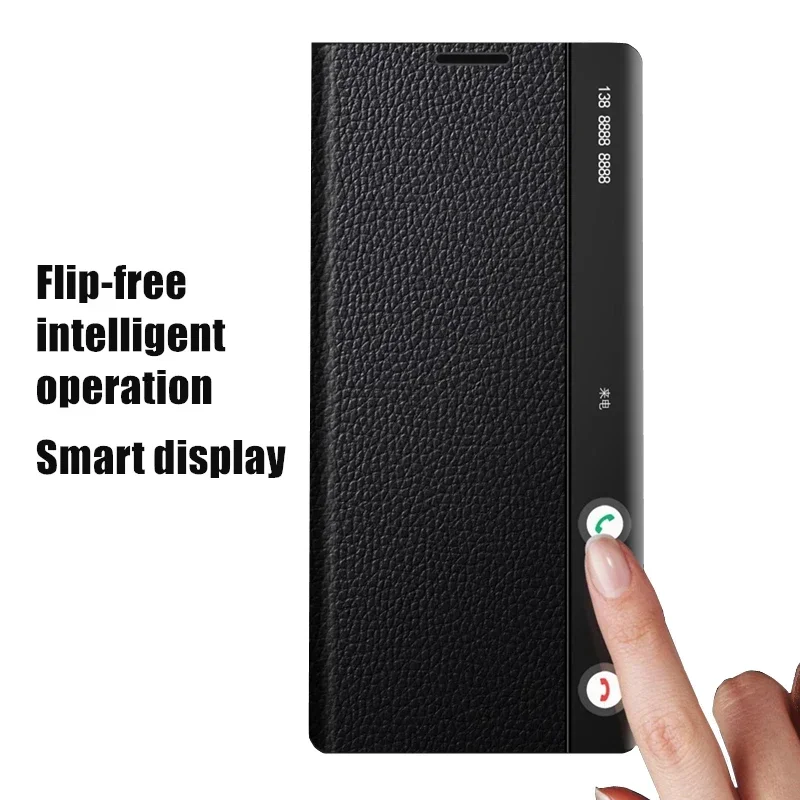 Lychee Pattern Leather Cases For Samsung Galaxy Note 20 Ultra Note 20 Window View Free-flip Answer Calls Smart Chip Flip Cover