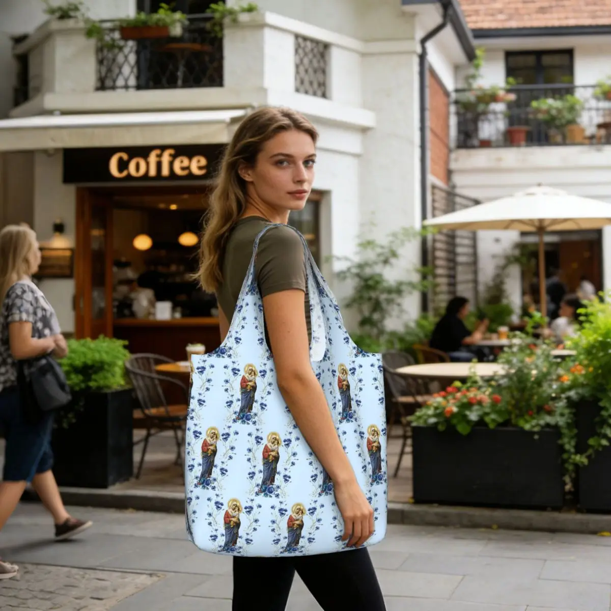 Catholicism Saints Jesus Mary Shopping Tote Bag Canvas Large Capacity Shoulder Bags Shopper Grocery Handbag for Women