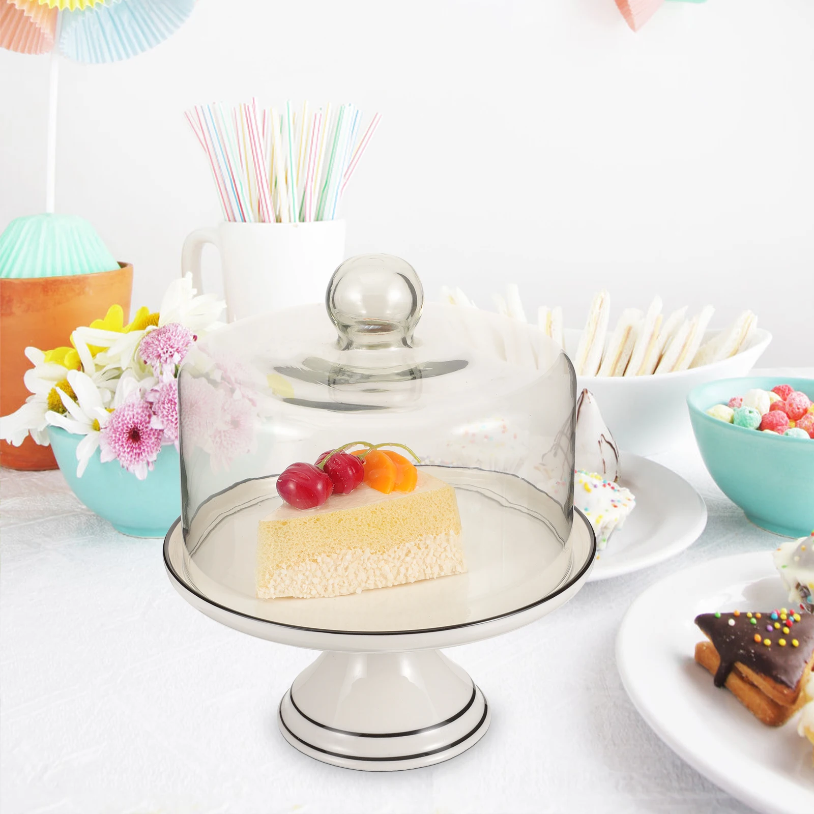 

Elegant Cake Stand with Dome Cover Exquisite Workmanship for Home Outdoor Party Food Display Cake Stand Glass Domes for Display