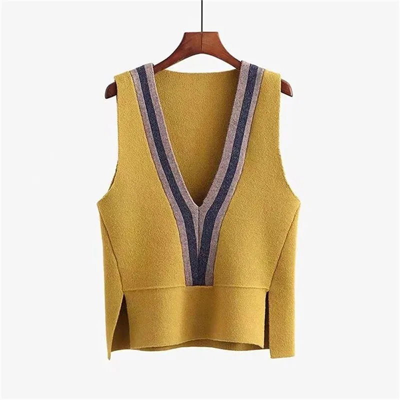 Women's vest Spring Autumn Women Fashion V-Neck Elegant Chic Sleeveless Knitted Sweater Vest Casual Street Loose Pullovers Top