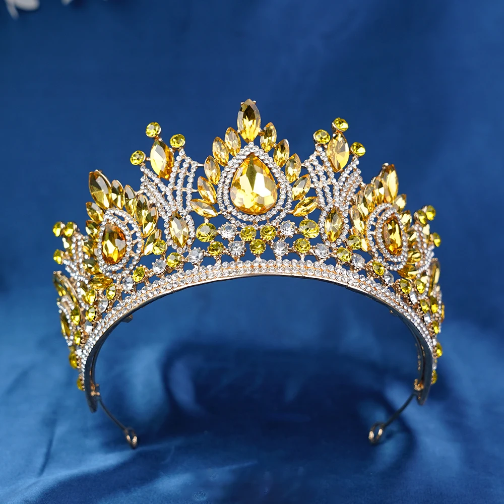 Роскошные высокие золотые цвета с кристаллами королевской королевы, свадебная корона для женщин, диадемы для банкета, костюм для вечеринки, украшения для волос, аксессуары