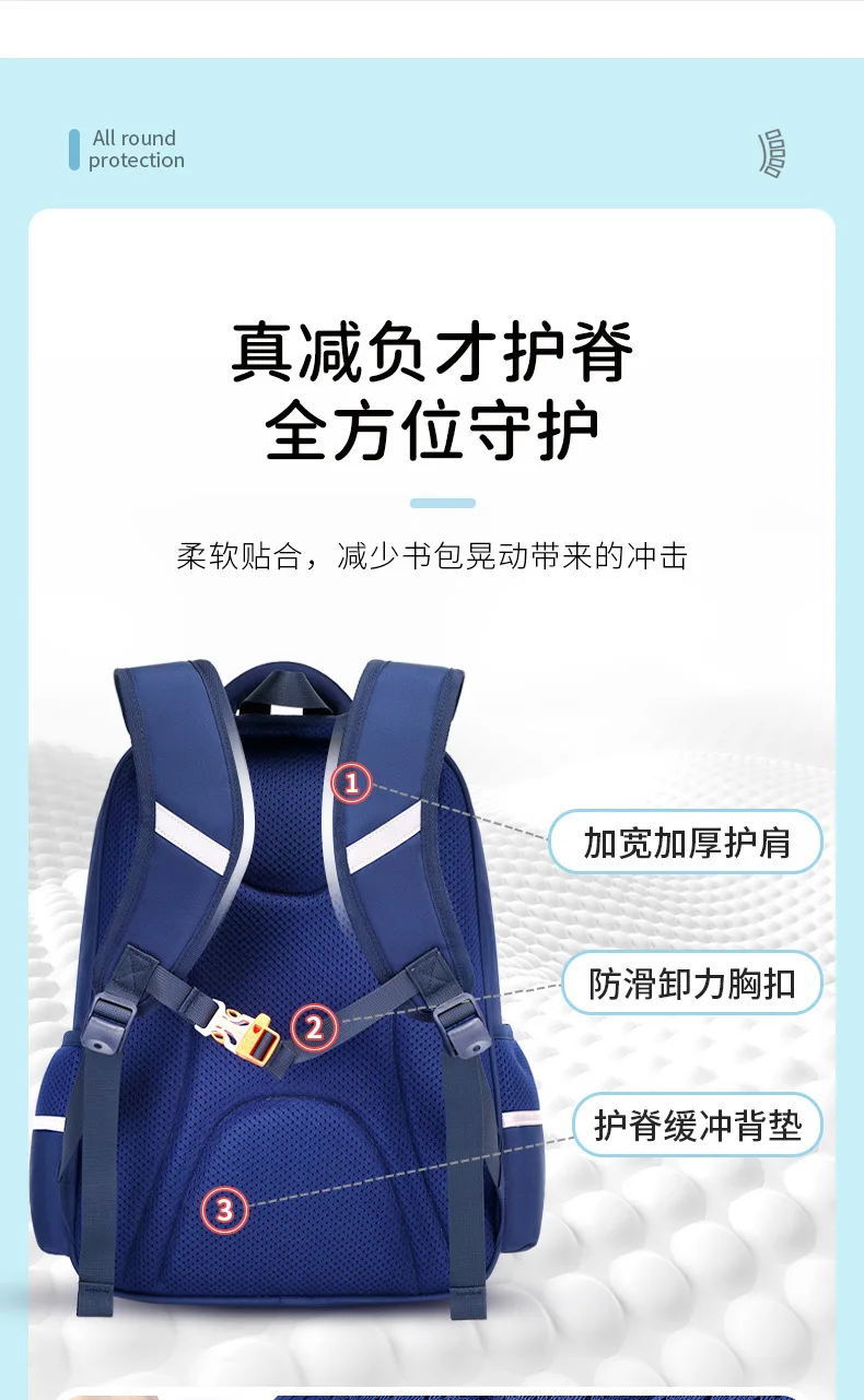 school bag Kids backpack water proof Preschool Ages 6-18 Spine protection Reduce the burden Large capacity