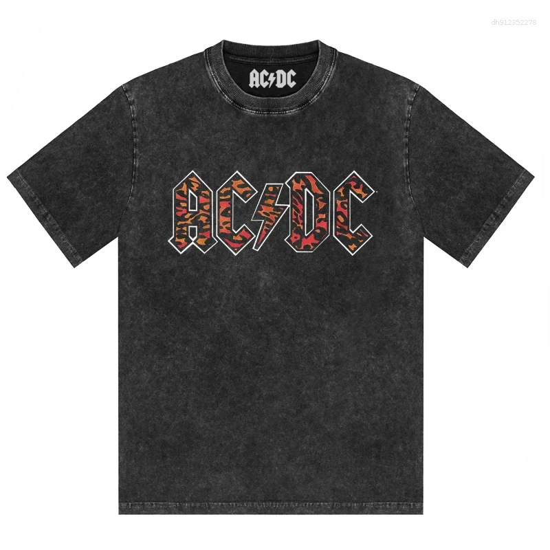 

Men's T Shirts ACDC Band Printed T-shirt Washed Retro Old Short Sleeve Trendy Couple Comfortable Loose Casual Fashion Clothing