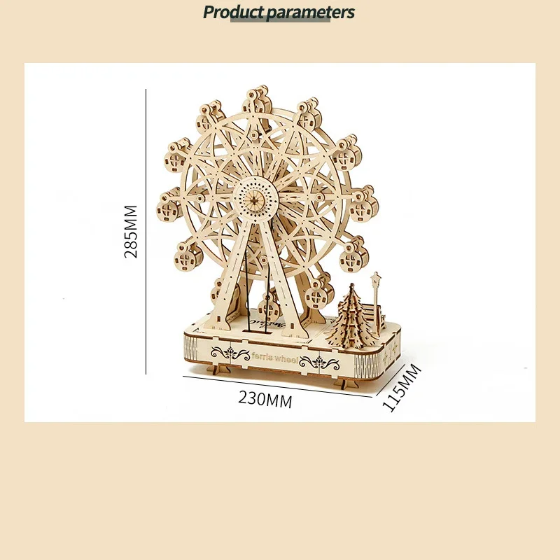 Carillon con ruota panoramica Modelli miniature fai-da-te Puzzle in legno 3D Giocattoli Modello Kit Rilassamento Decompressione Assemblaggio Giocattolo per regalo per bambini