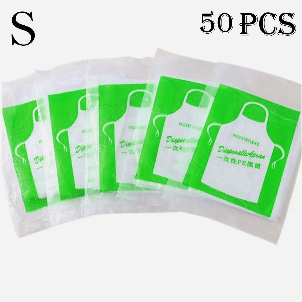 50pcs Clear Disposable Aprons Plastic Housework Apron Waterproof Gowns Individually Packing For Cooking Serving Painting Picnic