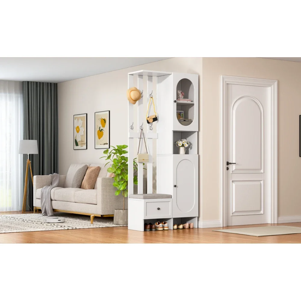 85 * 33,5 * 200 cm kompakter Kleiderschrank, Wohnmöbel-Aufbewahrungsschrank aus gehärtetem Glas, weißer Eingangsschrank, Kleiderschrankständer – Detail 25