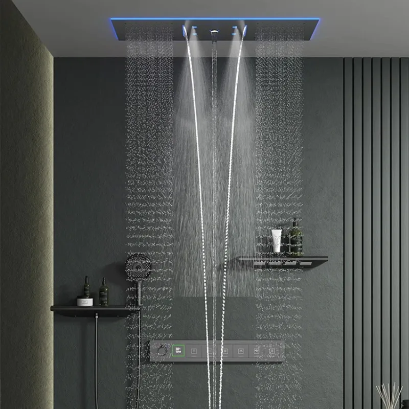 Nueva moda 900*300mm techo 6 funciones LED juego de ducha termostática lluvia baño sistema inteligente