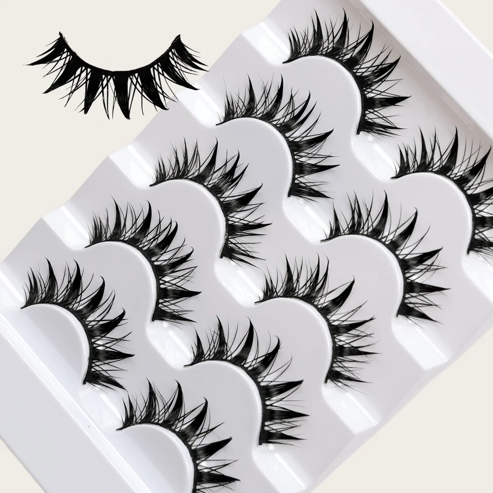 5 pares de pestañas estilo manga húmedas, cosplay tailandés, 12-18mm, apariencia gruesa con efecto húmedo, púas, ojos de muñeca 5