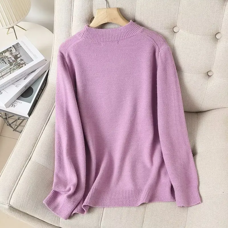 Maxdutti Vintage Loose Wool Knitwear Sweaters Violets Color Winter Pullovers Fashion Sweaters Women