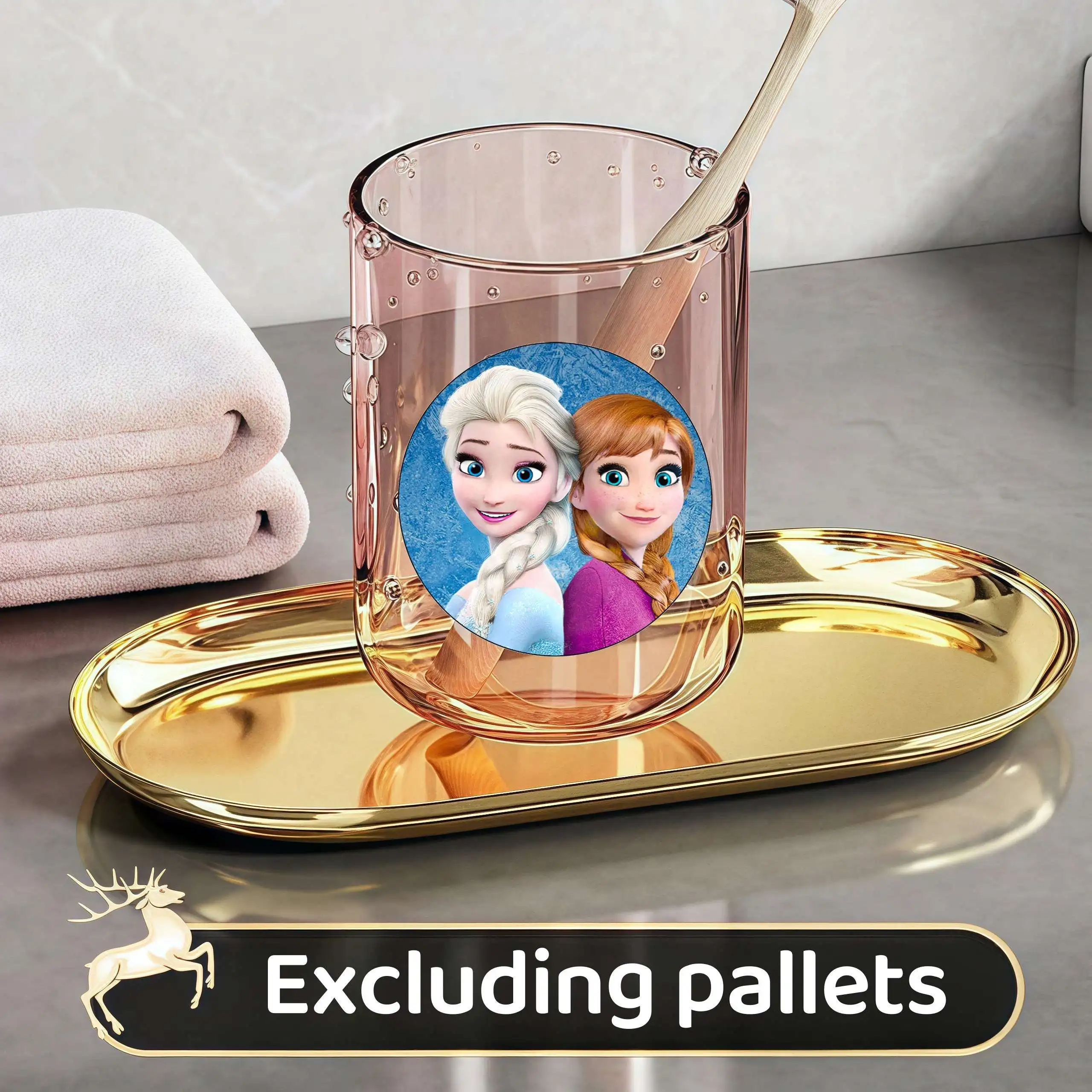 كوب ديزني فروزن برينسيس إلسا للأطفال، كوب غسيل منزلي، لون نقي، كوب غسيل شفاف، حقيبة تخزين لفرشاة الأسنان #2