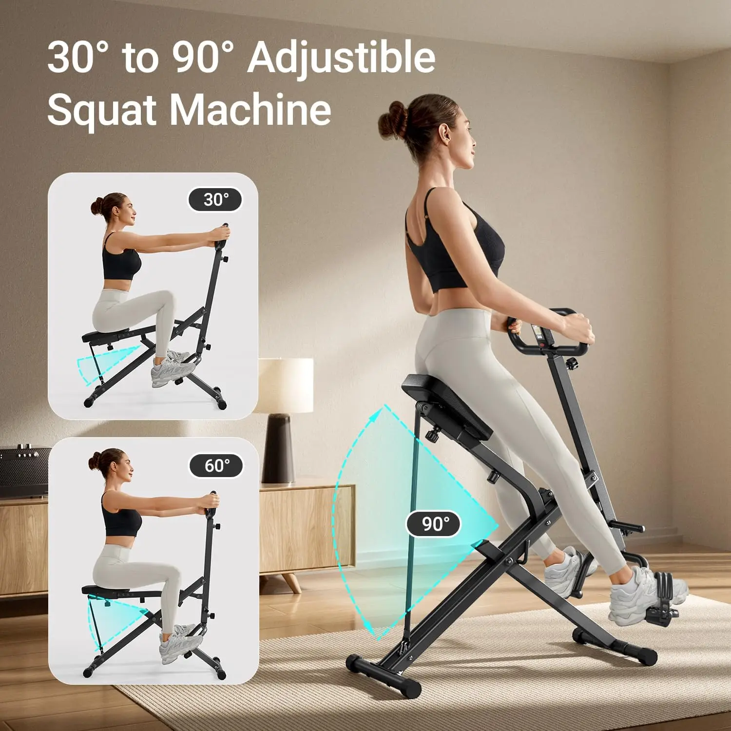 

Squat Machine for Home, Foldable Exercise Equipment, Squat Rowing Machine with 3 High-Strength Resistance Band