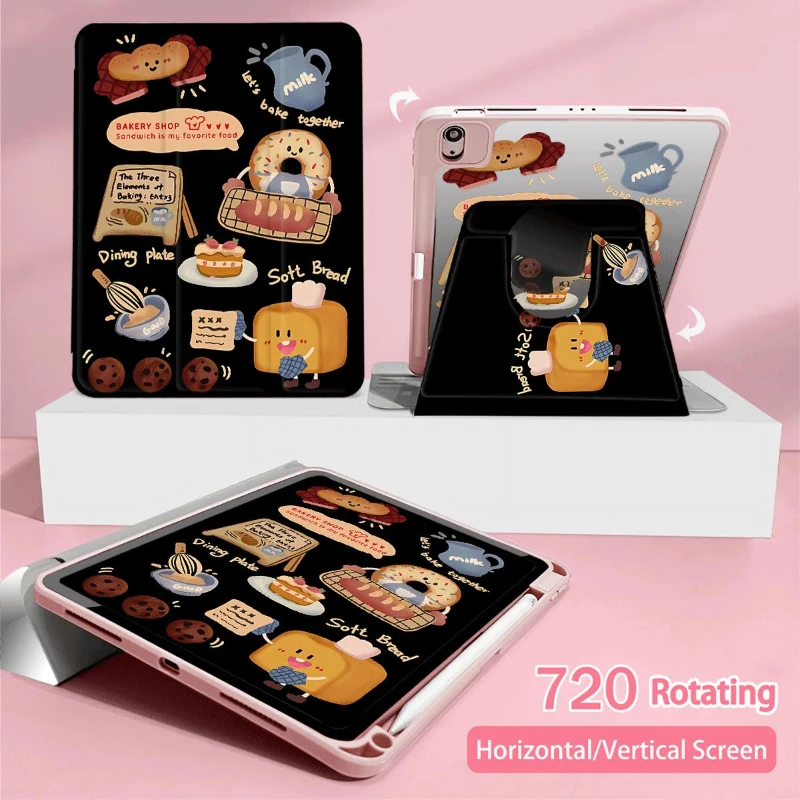 Tablets Rotation Cover for Ipad 10th Generation Case 10.2 7th 8th 9th Gen Ipad 5th 6th 9.7 Ipad Mini6 8.3 Doughnut Bread Shell