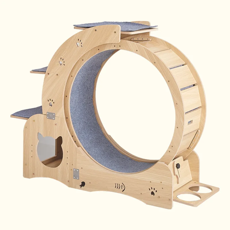 

Cute Cat Toys Running Wheel Treadmill Roller and Climbing Frame Quiet Pet Exerciser Cat Run Sustainable Wood Carton