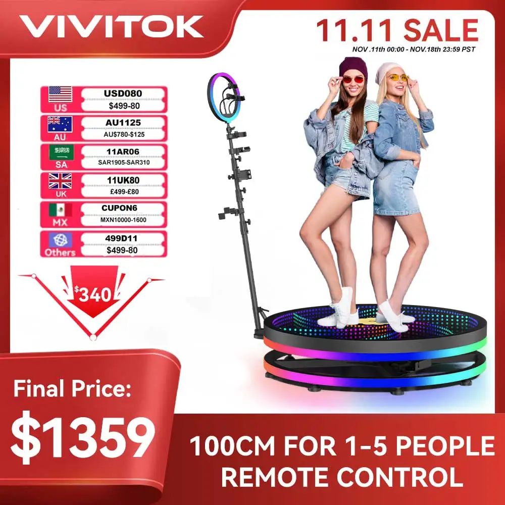 360 Photobooth Machine for 1-5 People 360 Video Spinner Remote Control Rotating Photo Booth Machine with Flight Case 100cm