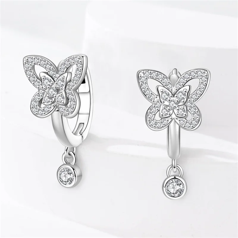 

New 925 Sterling Silver Exquisite Butterfly Hoop Earrings Sparkling Zircon Earrings For Women Fine Party Jewelry Gifts